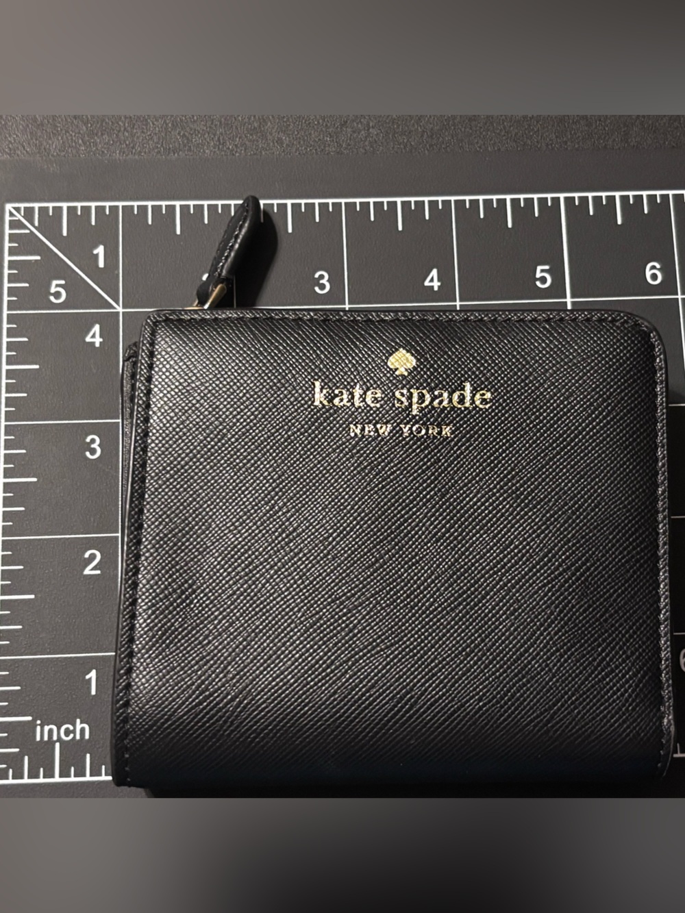kate spade black zip card wallet gold logo damage noted-id slot See PHOTOS